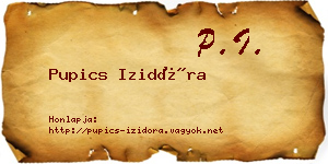 Pupics Izidóra névjegykártya